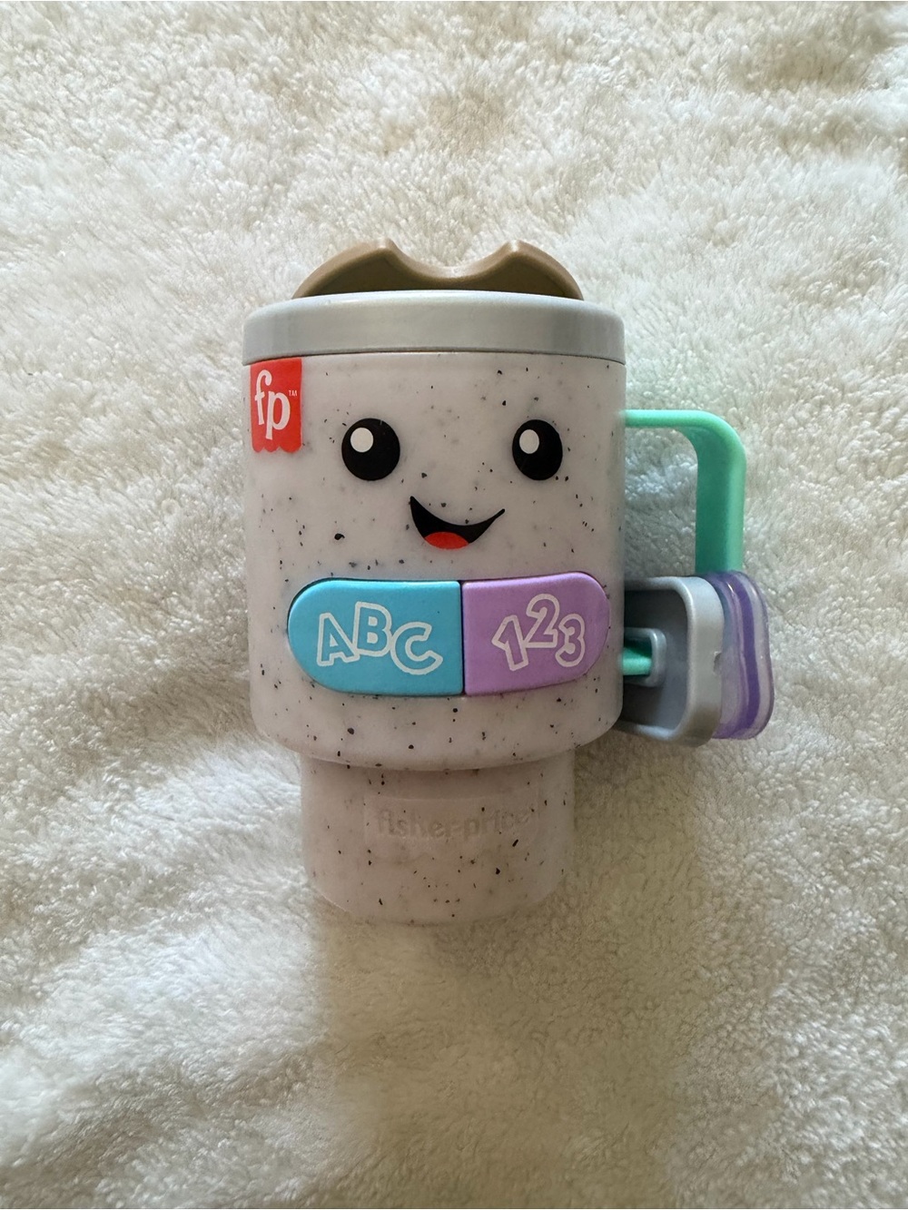 Fisher-Price Speckled White Learning Cup with Mint Handle & Pastel Buttons